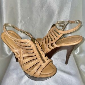 Tan Jessica Simpson Zip-up Platform Heels
